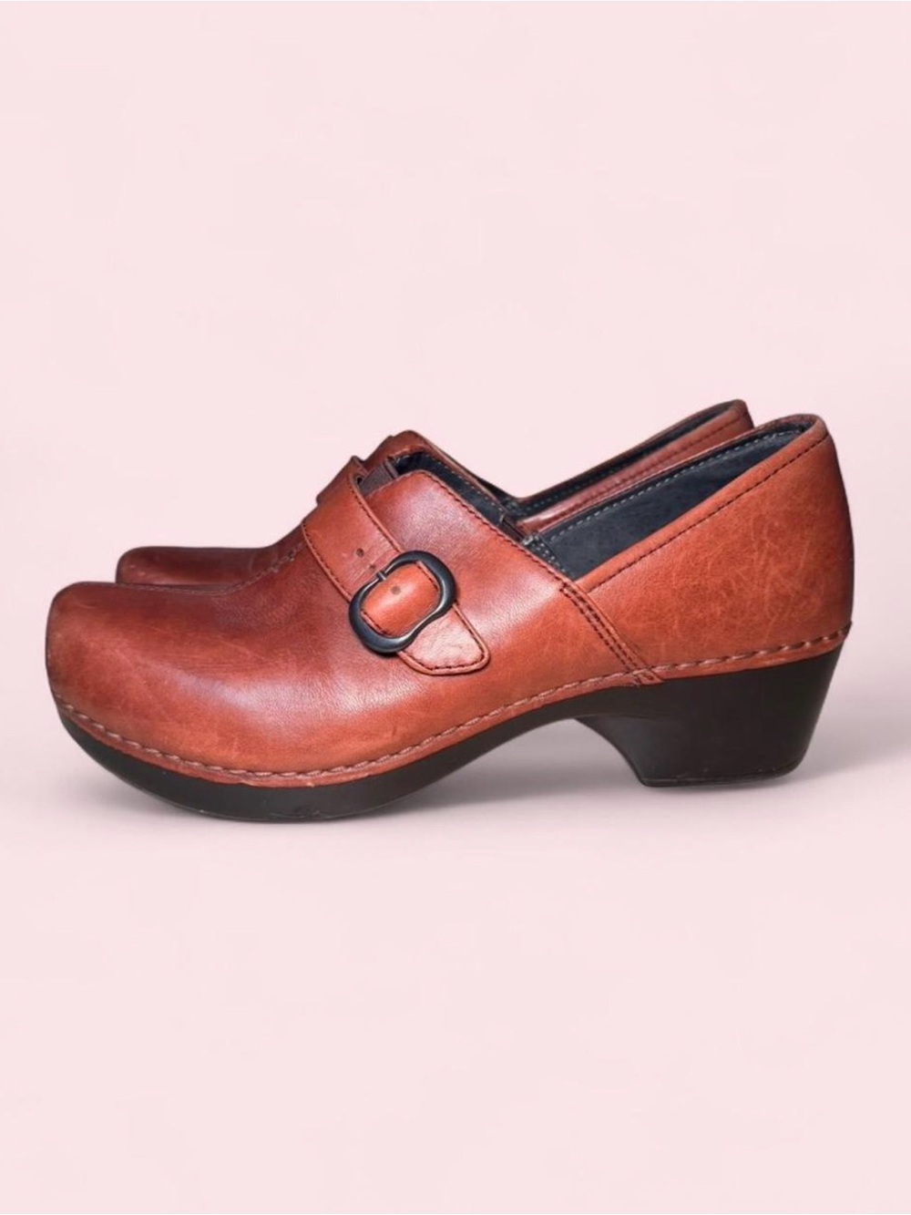 Dansko Tamara Clogs Mary Jane Mules 38 US 7.5-8 Red Brown Leather Buckle Shoes